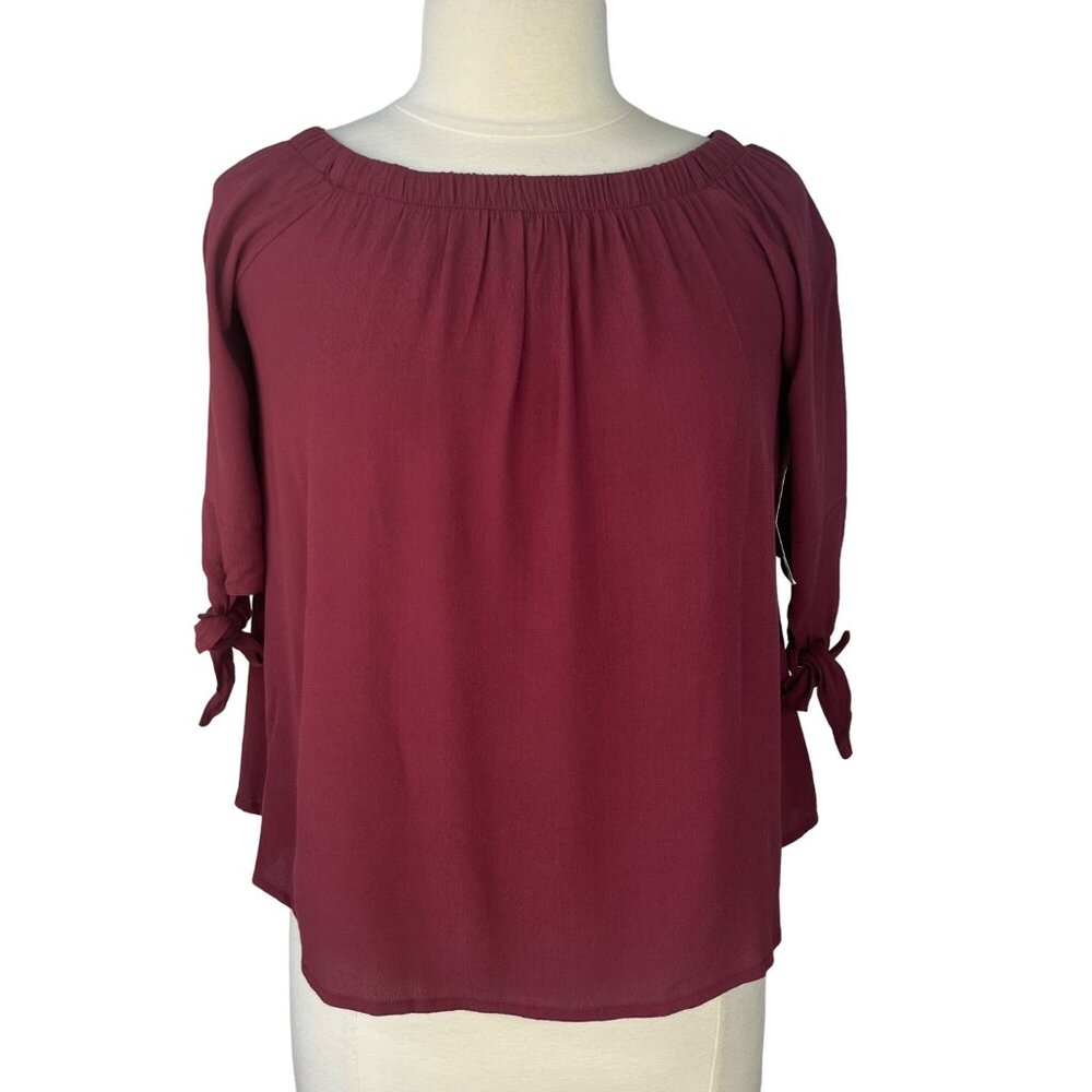 Tobi Shirt Blouse Womens Medium Burgundy New On Off‎ Shoulder 3/4 Sleeve